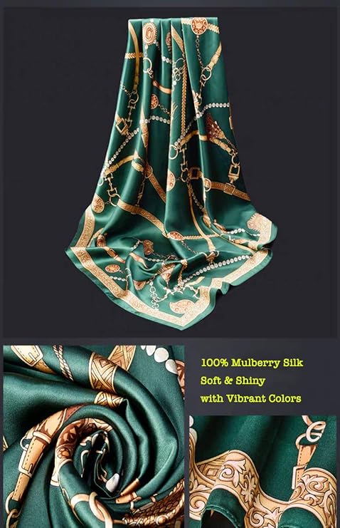 100% Small Square Pure Mulberry Silk Scarf -21'' x 21''- Lightweight Neckerchief -Digital Printed Solid Color Headscarf