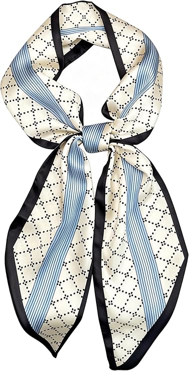 Satin Neck Scarf for Women Printed Hair Scarves Bag Scarfs Fashion Elegant Oblique Angle Design 59" X 5.9