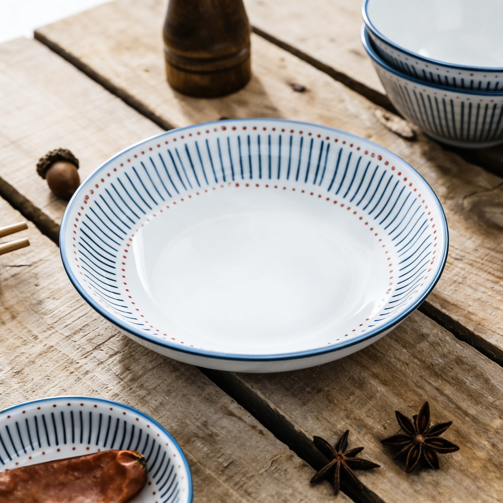Hand-Painted Artisan Ceramic Plate - Coastal Stripe Collection