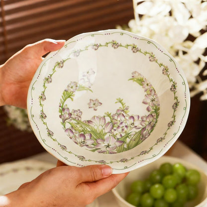 French Vintage Floral Scalloped Ceramic Deep Plate