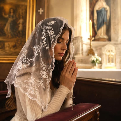 Lace Triangle Mantilla Veil Floral Lace Head Scarf for Wedding Church