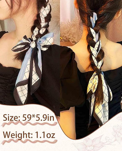 Satin Neck Scarf for Women Printed Hair Scarves Bag Scarfs Fashion Elegant Oblique Angle Design 59" X 5.9