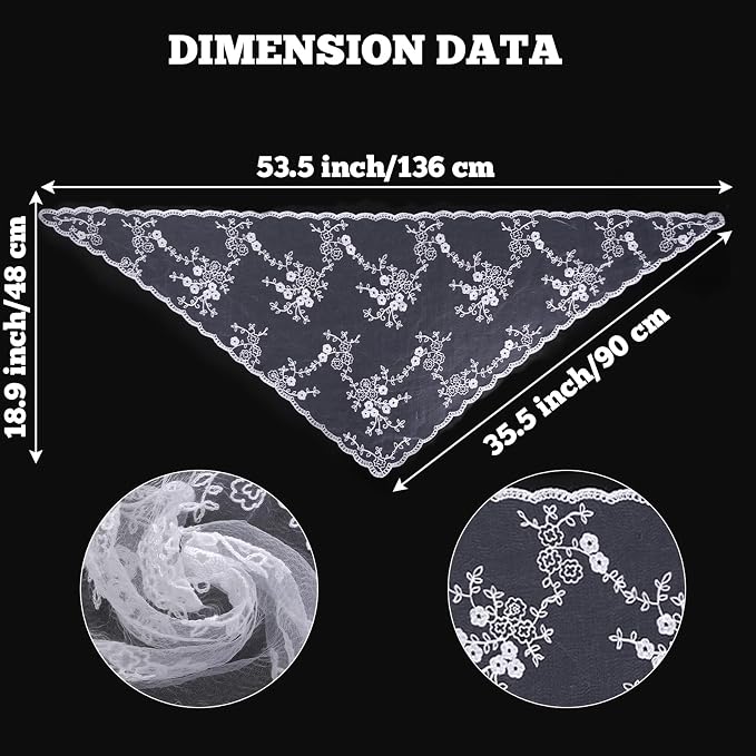 Lace Triangle Mantilla Veil Floral Lace Head Scarf for Wedding Church