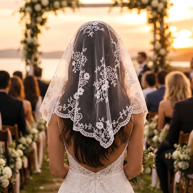 Lace Triangle Mantilla Veil Floral Lace Head Scarf for Wedding Church