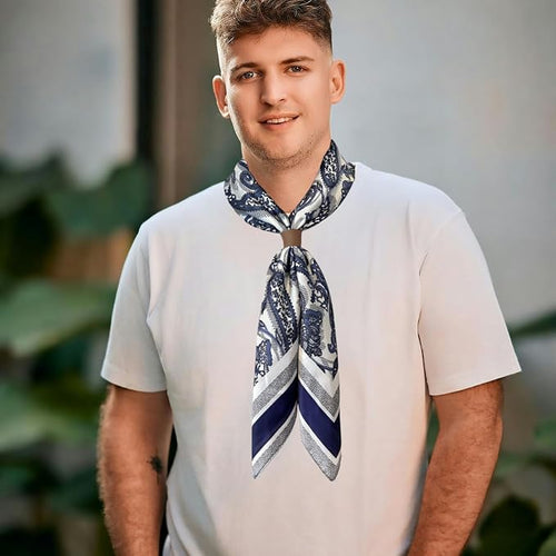 Square Scarf for Men Silk Feel Neck Scarf Satin Bandana Neckerchief Head Scarves Fashion Gifts for Men Formal Casual Business