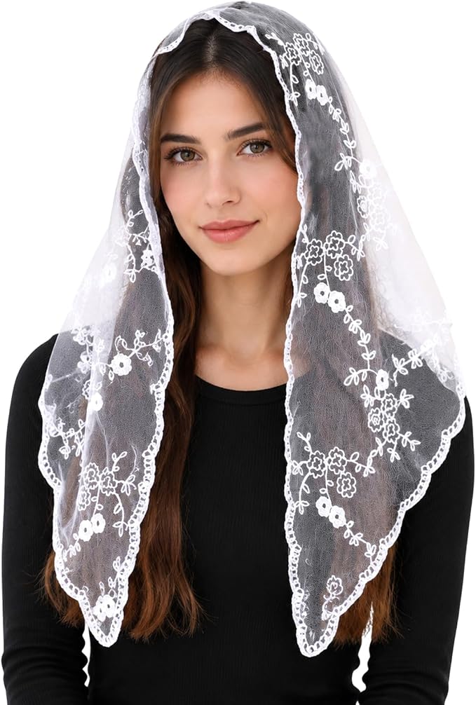 Lace Triangle Mantilla Veil Floral Lace Head Scarf for Wedding Church