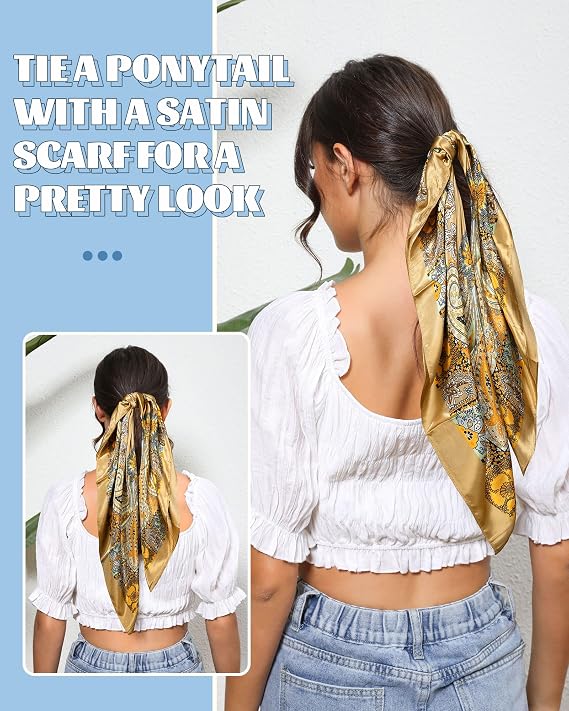 Large Square Satin Head Scarf - 3Pcs Satin Hair Scarves Silk Bandana Scarf Headscarf Silk Feeling Scarf for Women