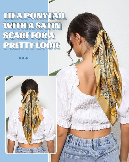 Large Square Satin Head Scarf - 3Pcs Satin Hair Scarves Silk Bandana Scarf Headscarf Silk Feeling Scarf for Women