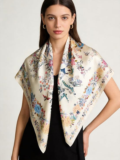 100% Pure Mulberry Silk Scarf 35" Large Square Lightweight Headscarf –Women’s Hair Wraps The shawl-With Gift Packed