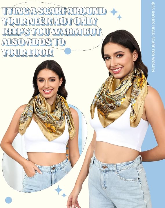 Large Square Satin Head Scarf - 3Pcs Satin Hair Scarves Silk Bandana Scarf Headscarf Silk Feeling Scarf for Women