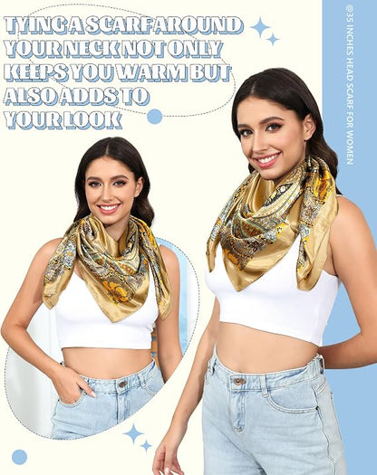 Large Square Satin Head Scarf - 3Pcs Satin Hair Scarves Silk Bandana Scarf Headscarf Silk Feeling Scarf for Women