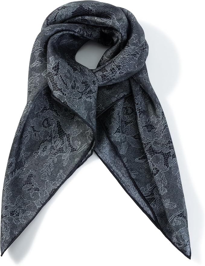 100% Mulberry Silk Twill Scarf,Geometric Pattern Headscarf Shawl and Neck,Artistic Scarf Gift for Women Girls