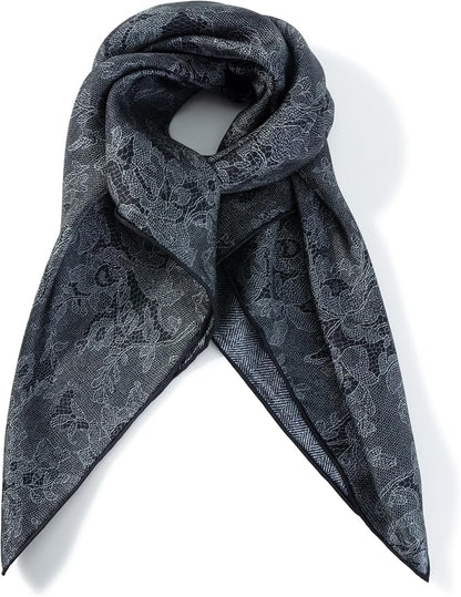 100% Mulberry Silk Twill Scarf,Geometric Pattern Headscarf Shawl and Neck,Artistic Scarf Gift for Women Girls
