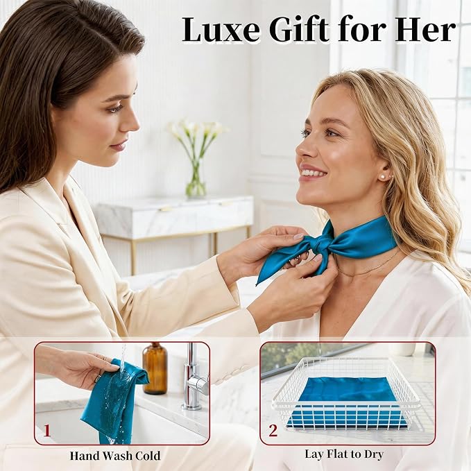 100% Mulberry Silk Scarf for Women 21" Square Neckerchief Lightweight Hair Bandana & Headscarf