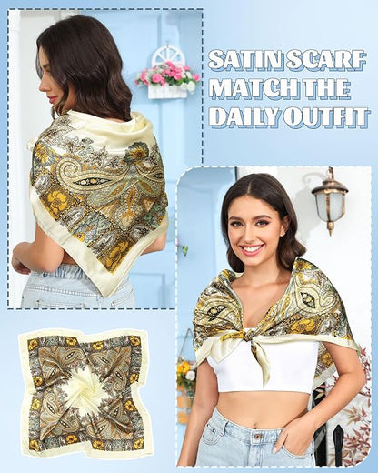 Large Square Satin Head Scarf - 3Pcs Satin Hair Scarves Silk Bandana Scarf Headscarf Silk Feeling Scarf for Women