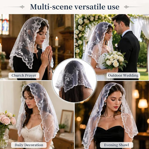 Lace Triangle Mantilla Veil Floral Lace Head Scarf for Wedding Church