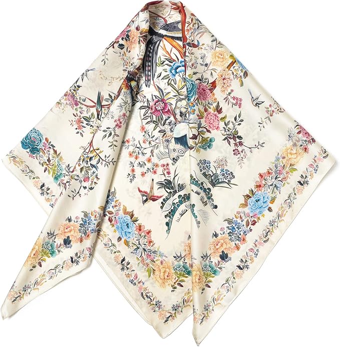 100% Pure Mulberry Silk Scarf 35" Large Square Lightweight Headscarf –Women’s Hair Wraps The shawl-With Gift Packed