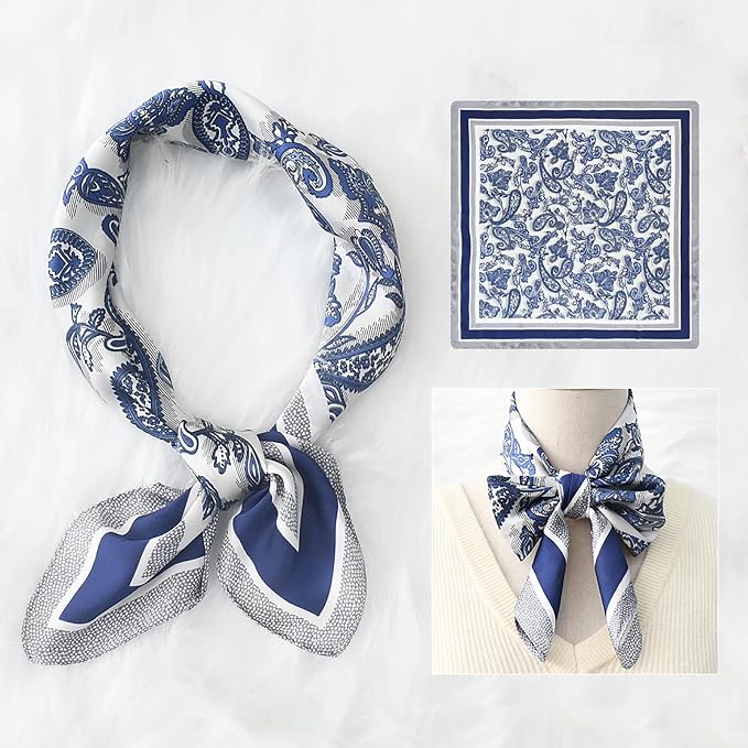 Square Scarf for Men Silk Feel Neck Scarf Satin Bandana Neckerchief Head Scarves Fashion Gifts for Men Formal Casual Business