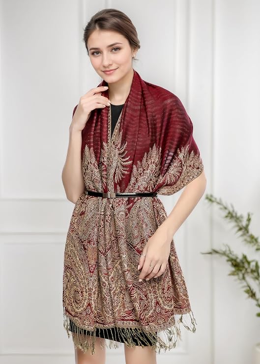 Reversible Paisley Pashmina Rave Scarf, Shawls and Wraps for Evening Dress, Exotic Indian Scarves for All Season