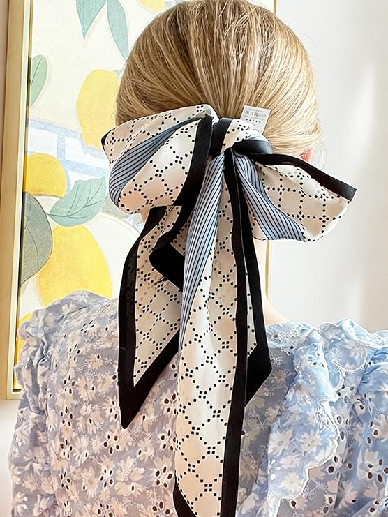 Satin Neck Scarf for Women Printed Hair Scarves Bag Scarfs Fashion Elegant Oblique Angle Design 59" X 5.9