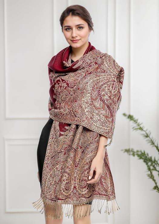 Reversible Paisley Pashmina Rave Scarf, Shawls and Wraps for Evening Dress, Exotic Indian Scarves for All Season