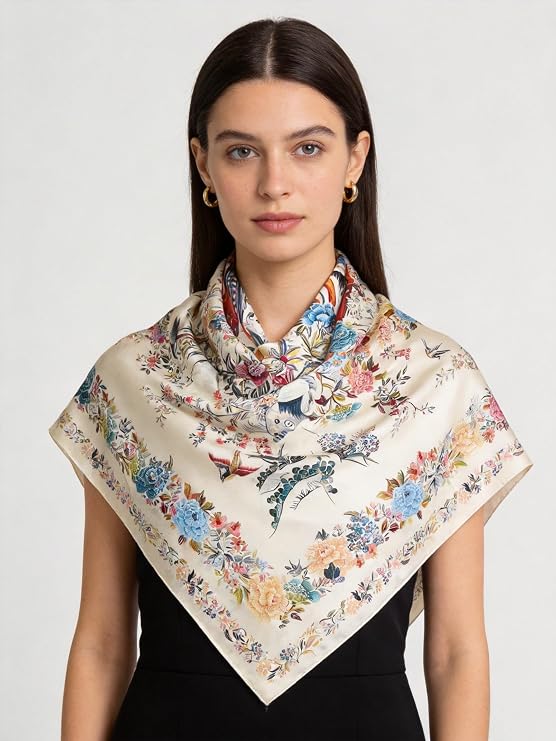 100% Pure Mulberry Silk Scarf 35" Large Square Lightweight Headscarf –Women’s Hair Wraps The shawl-With Gift Packed