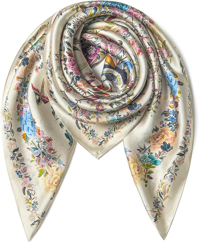 100% Pure Mulberry Silk Scarf 35" Large Square Lightweight Headscarf –Women’s Hair Wraps The shawl-With Gift Packed