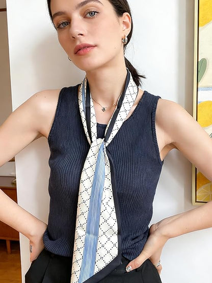 Satin Neck Scarf for Women Printed Hair Scarves Bag Scarfs Fashion Elegant Oblique Angle Design 59" X 5.9