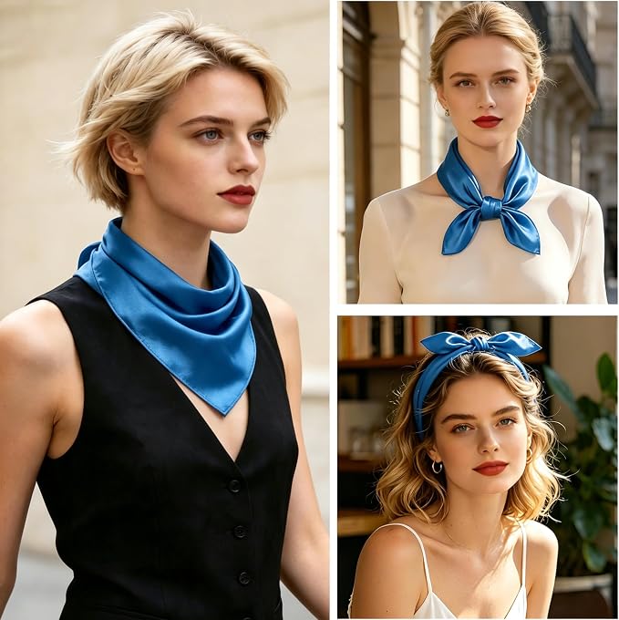 100% Mulberry Silk Scarf for Women 21" Square Neckerchief Lightweight Hair Bandana & Headscarf