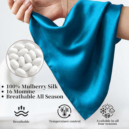 100% Mulberry Silk Scarf for Women 21" Square Neckerchief Lightweight Hair Bandana & Headscarf
