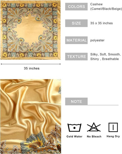 Large Square Satin Head Scarf - 3Pcs Satin Hair Scarves Silk Bandana Scarf Headscarf Silk Feeling Scarf for Women