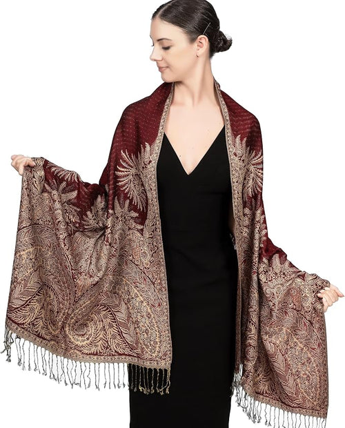 Reversible Paisley Pashmina Rave Scarf, Shawls and Wraps for Evening Dress, Exotic Indian Scarves for All Season