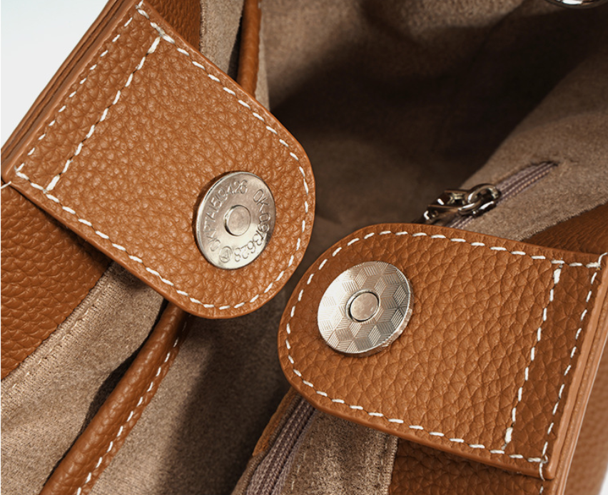 Spring Collection Genuine Leather Bucket Bag - Versatile Crossbody Tote