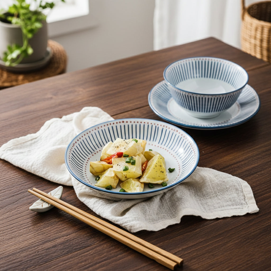 Hand-Painted Artisan Ceramic Plate - Coastal Stripe Collection