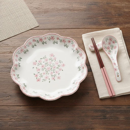 Vintage Floral Scalloped Ceramic Deep Plate