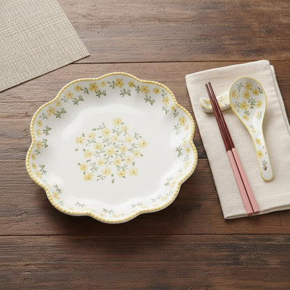 Vintage Floral Scalloped Ceramic Deep Plate
