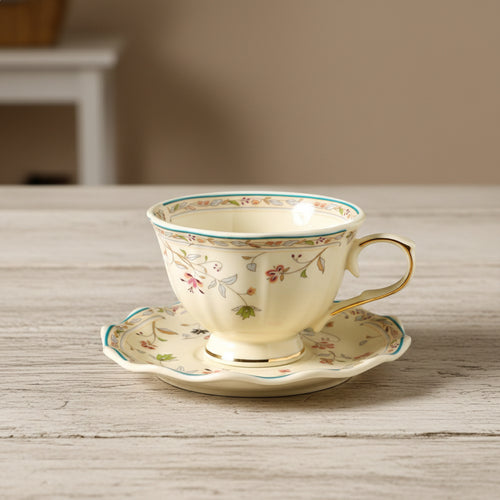 Vintage Pastoral Garden Ceramic Coffee Cup & Saucer Set