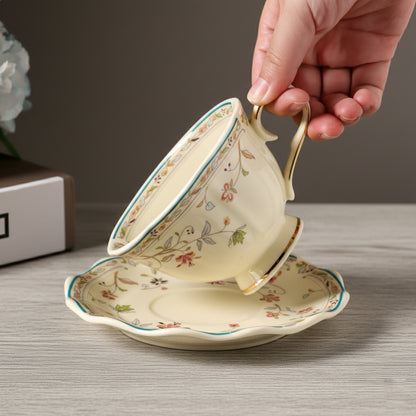 Vintage Pastoral Garden Ceramic Coffee Cup & Saucer Set