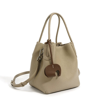Spring Collection Genuine Leather Bucket Bag - Versatile Crossbody Tote