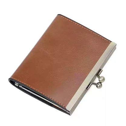 Vintage Waxed Leather Clutch Wallet - Customizable Genuine Leather Coin and Card Holder
