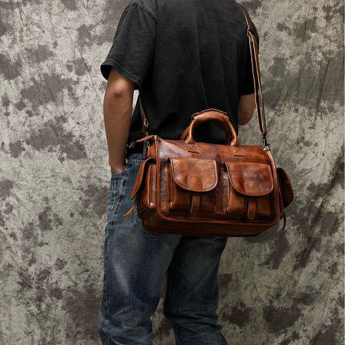 Genuine Leather Crossbody Briefcase - Large Capacity Business Messenger Bag