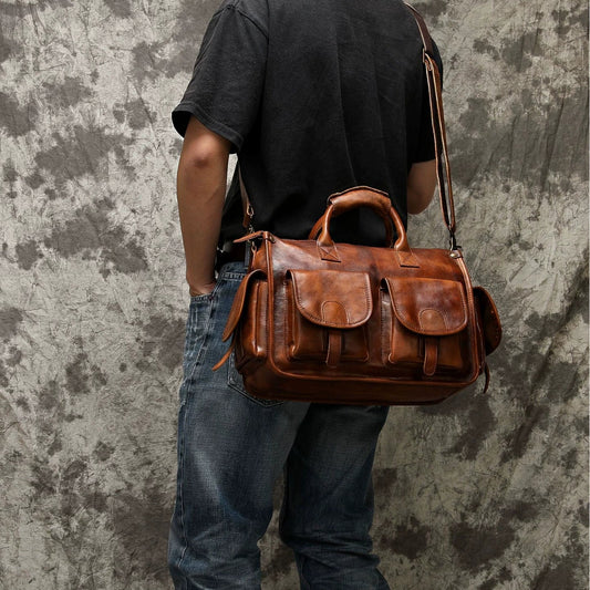 Genuine Leather Crossbody Briefcase - Large Capacity Business Messenger Bag