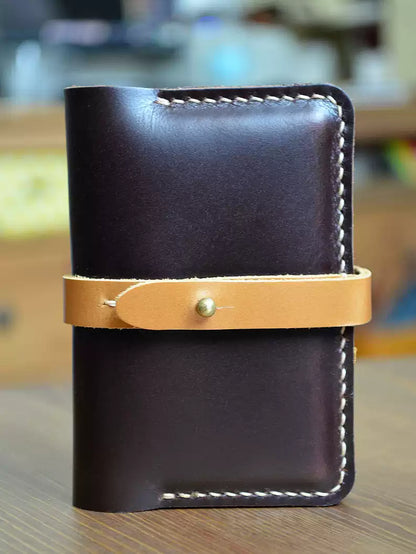 Color-Block Genuine Leather Card Holder - Credit Card Case