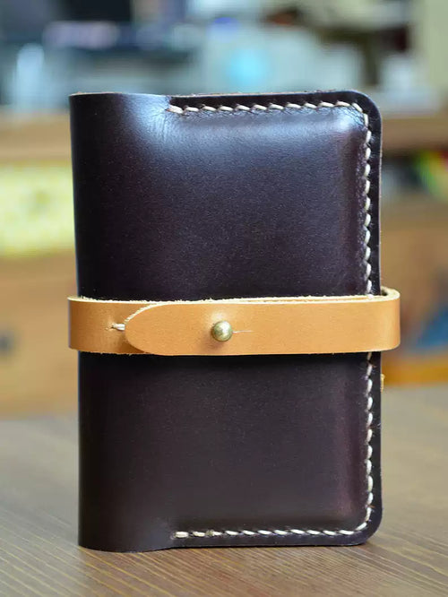 Color-Block Genuine Leather Card Holder - Credit Card Case