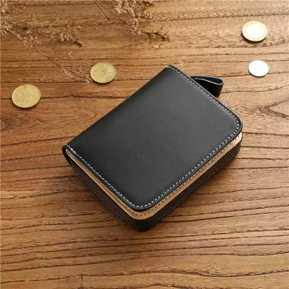 Vegetable-Tanned Top Grain Leather Men's Short Wallet