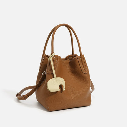 Spring Collection Genuine Leather Bucket Bag - Versatile Crossbody Tote