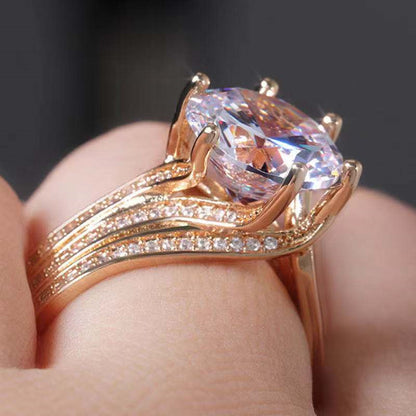 Classic 6-Prong Round Solitaire Ring with Multi-Row Pave Band for Women
