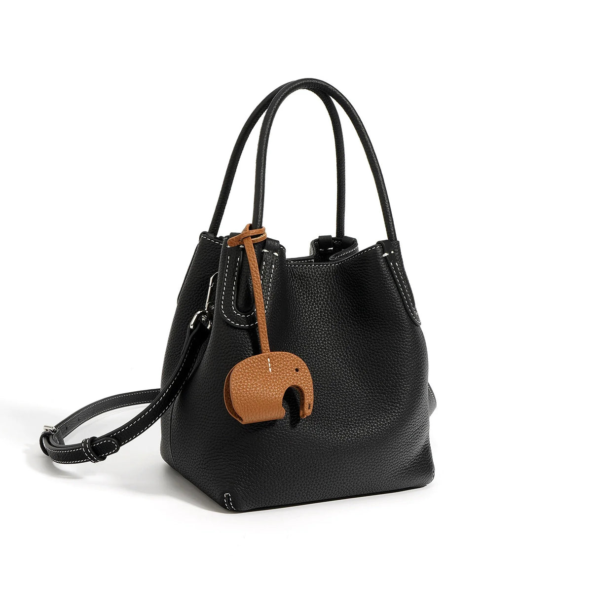 Spring Collection Genuine Leather Bucket Bag - Versatile Crossbody Tote