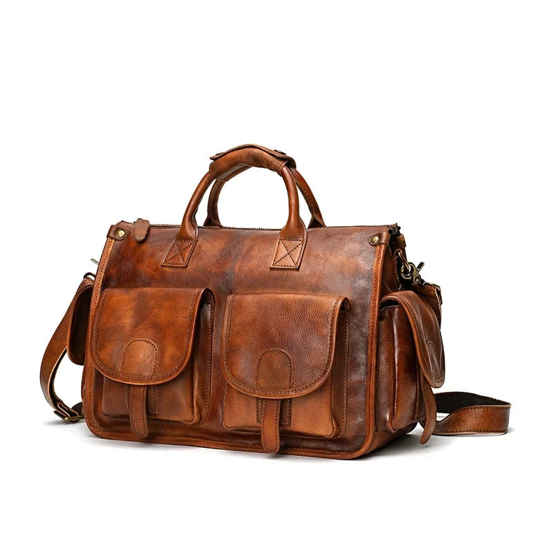 Genuine Leather Crossbody Briefcase - Large Capacity Business Messenger Bag