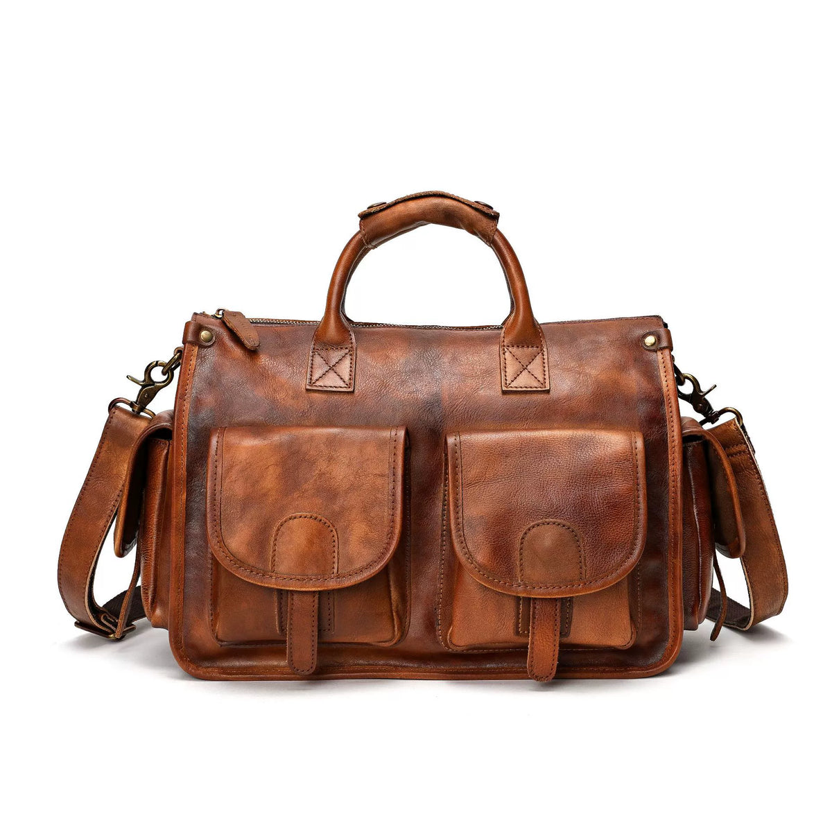 Genuine Leather Crossbody Briefcase - Large Capacity Business Messenger Bag